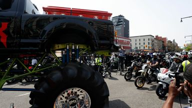 The casket of US rapper is seen on a monster truck outside the Barclays Center where a private memorial for US rapper DMX is being held in Brooklyn, New York, USA, 24 April 2021. JASON SZENES/EPA-EFE/Shutterstock